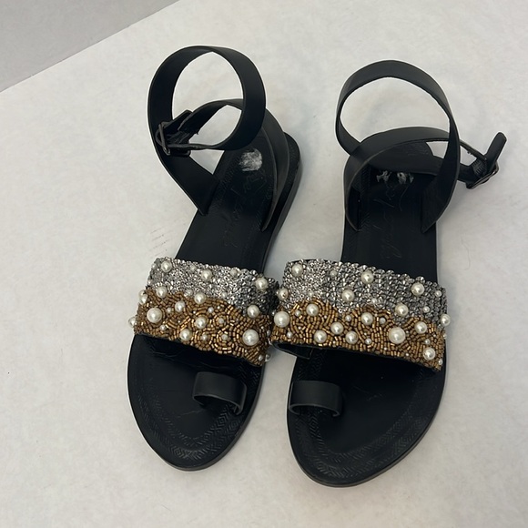 FREE PEOPLE SUN PEAKS EMBELLISHED SANDALS BLACK 38=8 - Picture 3 of 16